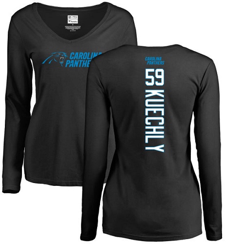 Carolina Panthers Black Women Luke Kuechly Backer Slim Fit NFL Football 59 Long Sleeve T Shirt